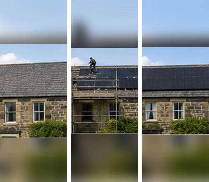 Illustrative example of a solar installation on a Edinburgh home, before, during and after